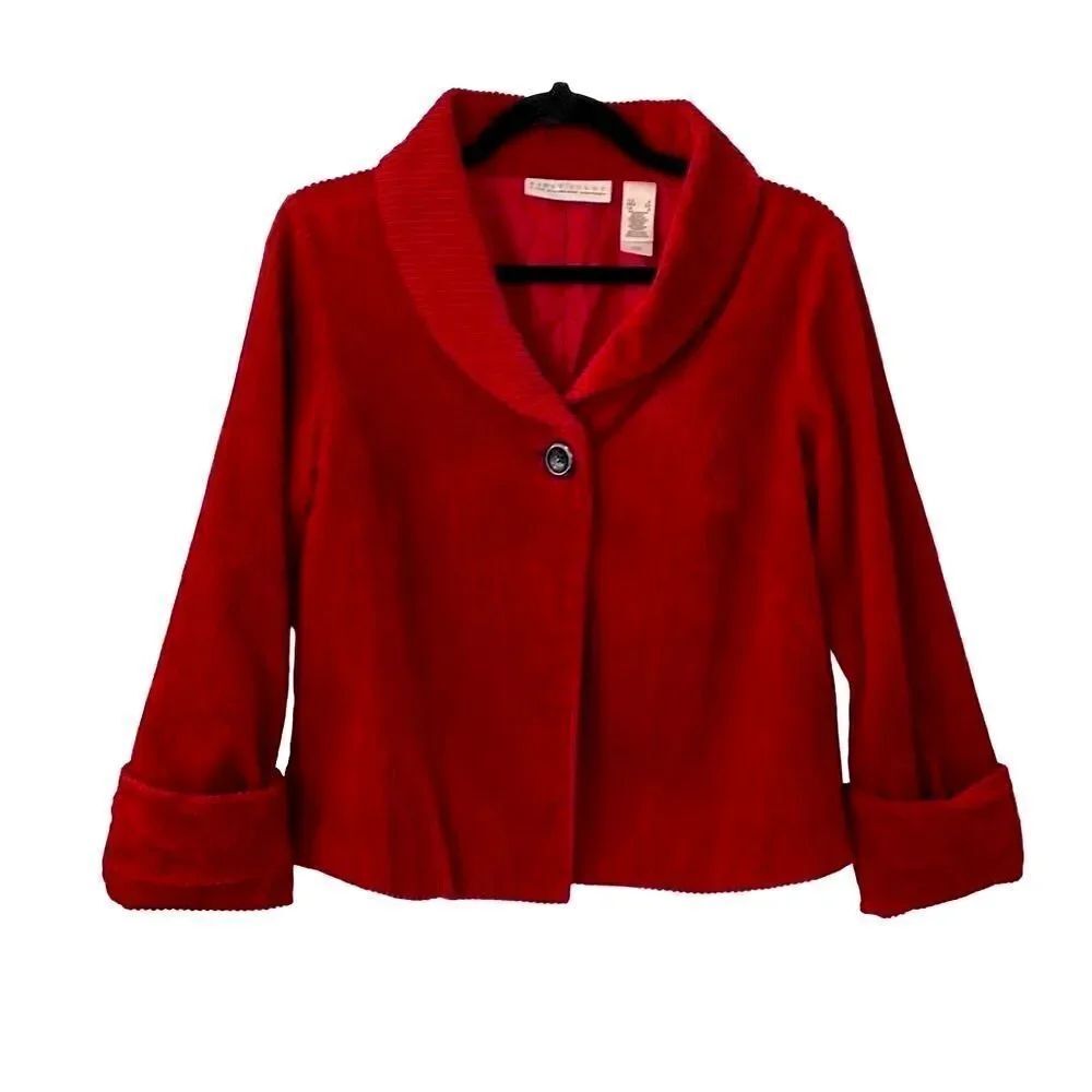First Issue Liz Claiborne red wide wale corduroy lined one button jacket S